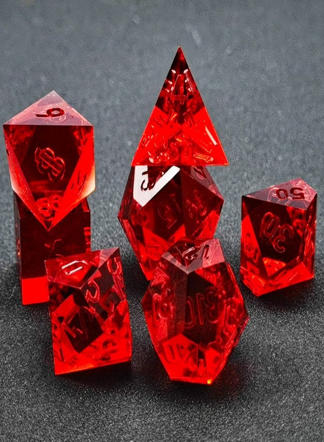 Bescon Crystal Clear (Unpainted) Sharp Edge DND Dice Set of 7, Razor Edged Polyhedral D&D Dice Set for Dungeons and Dragons Role Playing Games, Ruby Color - Image 2